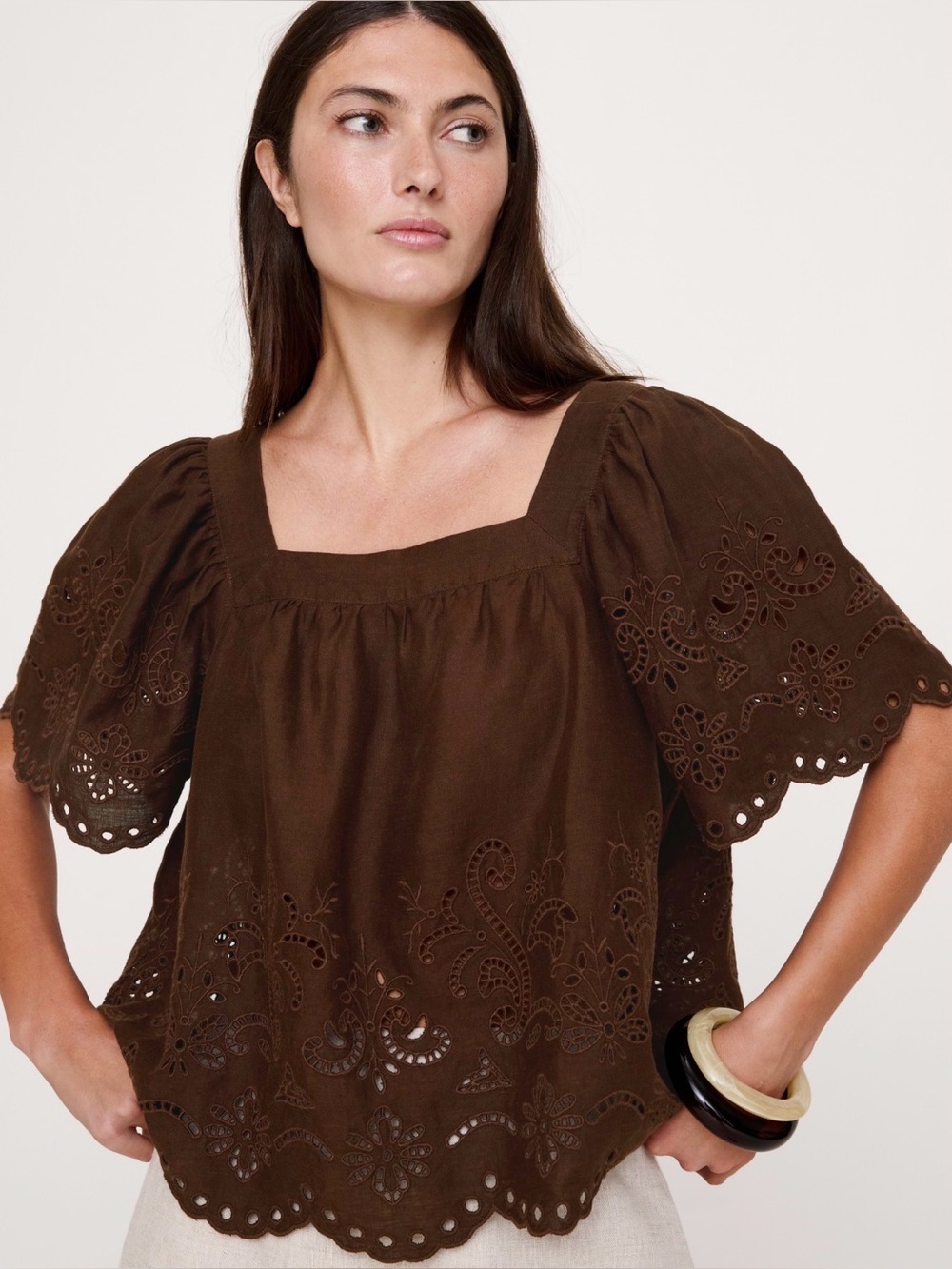 NWT Banana Republic LINEN EYELET SQUARE-NECK TOP